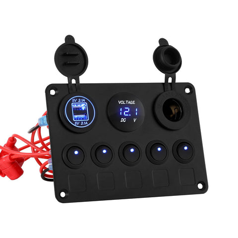 Switches & Controls Giantz 5 Gang 12V Switch Panel For Car Boat Marine Usb On Off Led Rocker Toggle