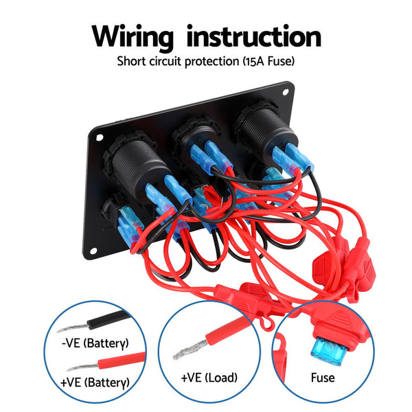 Switches & Controls Giantz 5 Gang 12V Switch Panel For Car Boat Marine Usb On Off Led Rocker Toggle