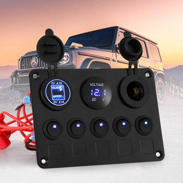 Switches & Controls Giantz 5 Gang 12V Switch Panel For Car Boat Marine Usb On Off Led Rocker Toggle