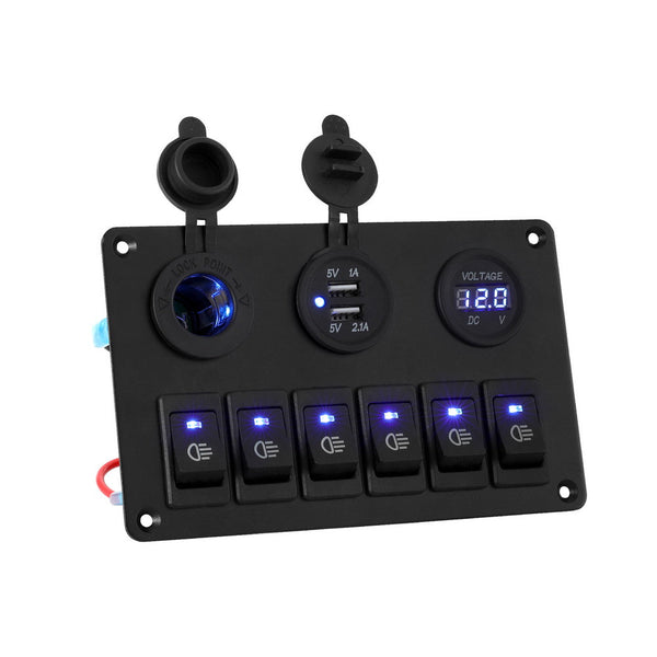 Switches & Controls Giantz 6 Gang 12V Switch Panel For Car Boat Marine Usb On Off Led Rocker Toggle