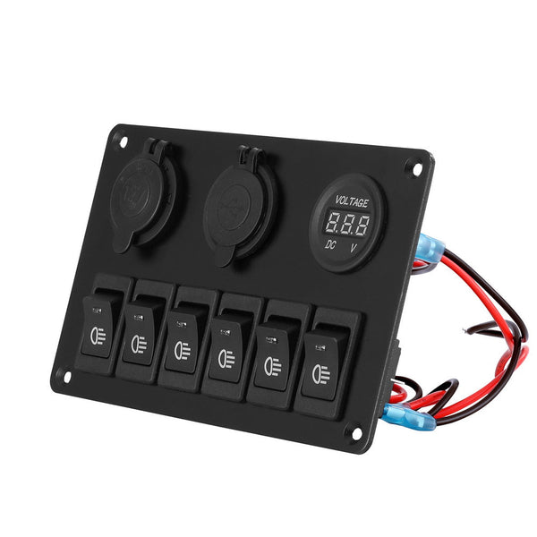 Switches & Controls Giantz 6 Gang 12V Switch Panel For Car Boat Marine Usb On Off Led Rocker Toggle