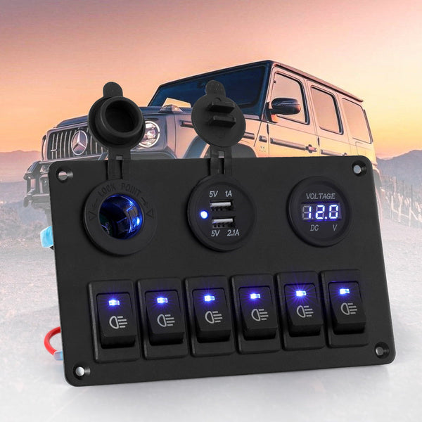 Switches & Controls Giantz 6 Gang 12V Switch Panel For Car Boat Marine Usb On Off Led Rocker Toggle