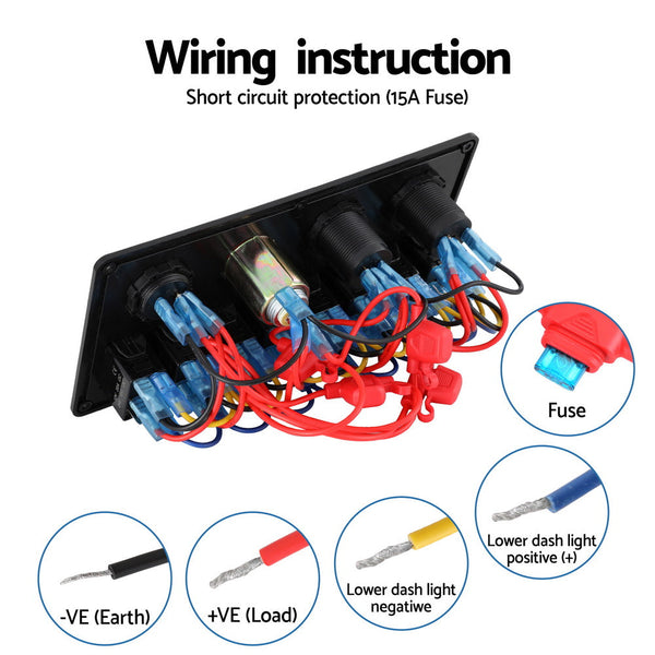 Switches & Controls Giantz 8 Gang 12V Switch Panel For Car Boat Marine Usb On Off Led Rocker Toggle