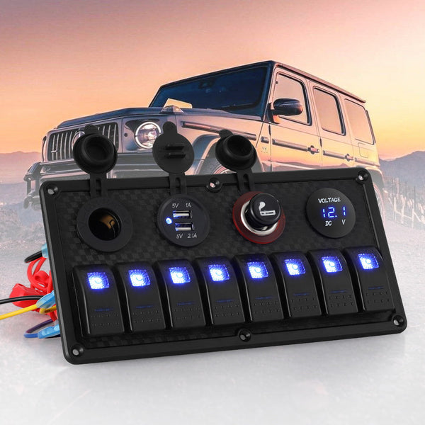 Switches & Controls Giantz 8 Gang 12V Switch Panel For Car Boat Marine Usb On Off Led Rocker Toggle