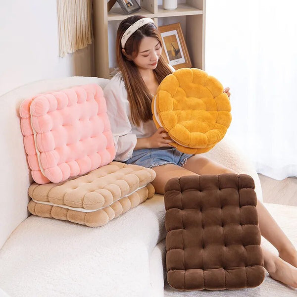 Cushions & Decorative Pillows Plush Pillow Light Brown Square Double Biscuit Shape Stuffed Soft Cushion