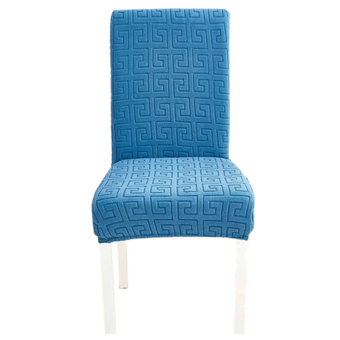 Slipcovers Chair Cover Blue Square Geometric Design Elastic Material For Dining Room