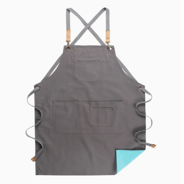 Aprons Blue Grey Solid Cooking Apron For Men And Women Chef Waiter Cafe Hairdresser