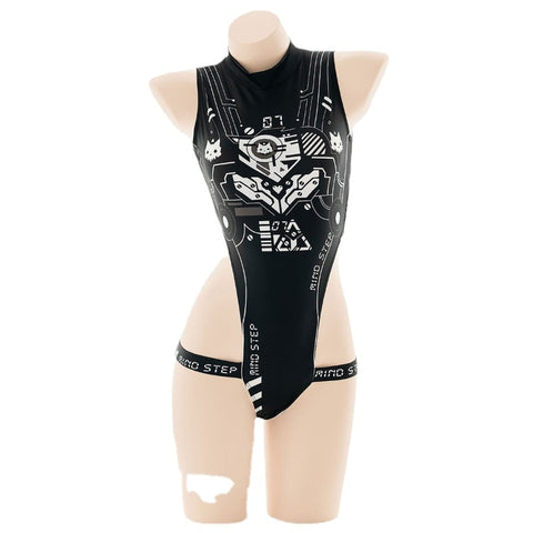 Bodysuits Punk Anime Girls Dark Cyber Mechanical Cat Cosplay Bodysuit Swimwear Set