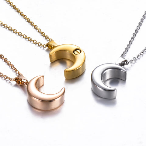 Necklaces & Pendants Smooth Moon Urn Necklaces Hold Human Pet Ashes Stainless Steel Memorial Pendant