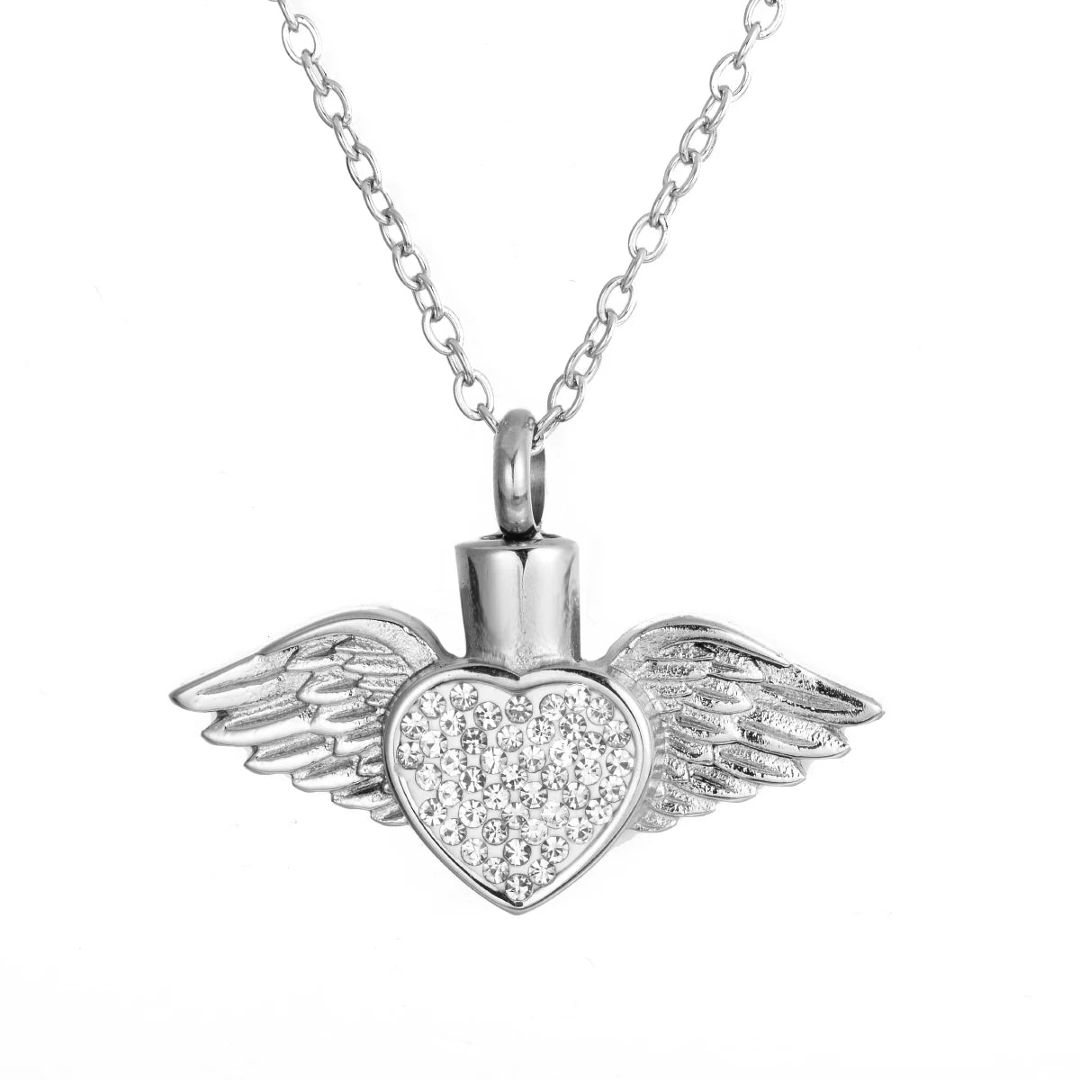 Necklaces & Pendants Stainless Steel Rhinestone Heart Angel Wing Memorial Urn Necklace Pendant For Ashes