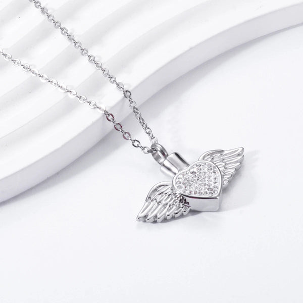 Necklaces & Pendants Stainless Steel Rhinestone Heart Angel Wing Memorial Urn Necklace Pendant For Ashes