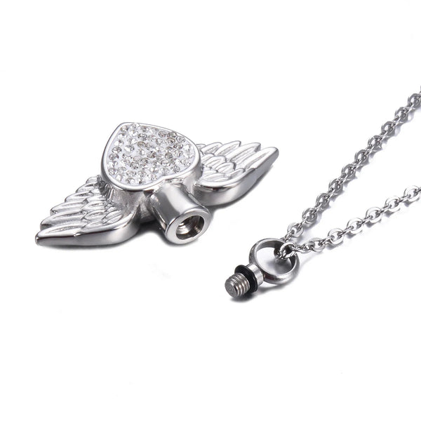 Necklaces & Pendants Stainless Steel Rhinestone Heart Angel Wing Memorial Urn Necklace Pendant For Ashes