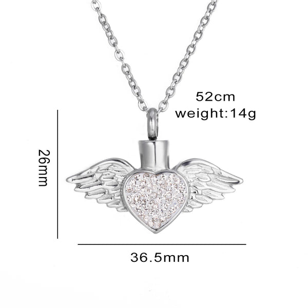 Necklaces & Pendants Stainless Steel Rhinestone Heart Angel Wing Memorial Urn Necklace Pendant For Ashes