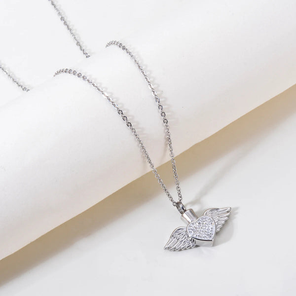 Necklaces & Pendants Stainless Steel Rhinestone Heart Angel Wing Memorial Urn Necklace Pendant For Ashes