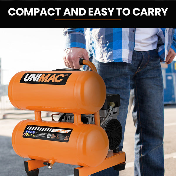 Air Compressors Unimac 16L Twin Tank Air Compressor 116Psi Portable Silent Oil Free Electric For Airtools Tyre Inflation