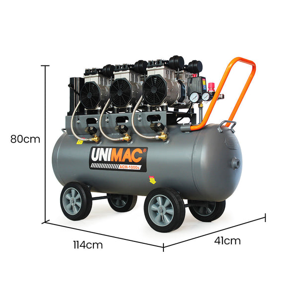 Air Compressors Unimac 100L 4.5Hp Silent Oil Free Air Compressor With Twin Nitto Outlets 15A Plug