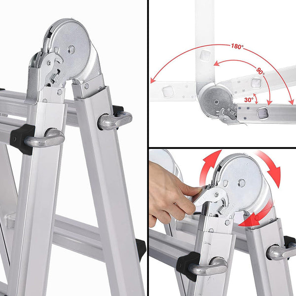 Ladders Bullet 4M Folding Aluminium Multipurpose Ladder W/ Workshelf Platform Spring Assisted Rapid Safety Lock Adjusters