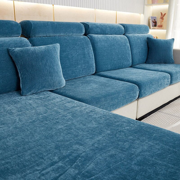 Slipcovers Sofa Cover Dark Blue L Shape Polyester Chenille Thick Stretchable Slipcover Extra Large