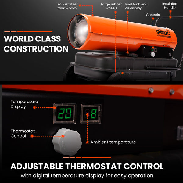 Heaters Unimac 50Kw Portable Industrial Diesel Indirect Forced Air Space Heater