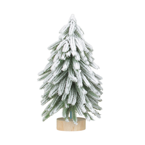 Seasonal Decorations Miniature Snowy Artificial Pine Tree Decoration 11.42 Inch Tabletop Christmas With Wooden Base