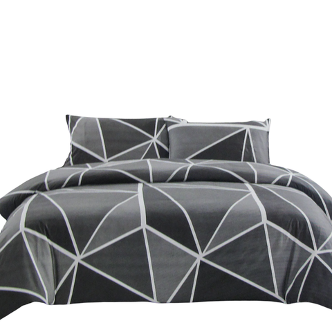 Quilt Covers Artex Owen Charcoal Quilt Cover Set Geometric Pattern Reversible Printed Microfiber Polyester