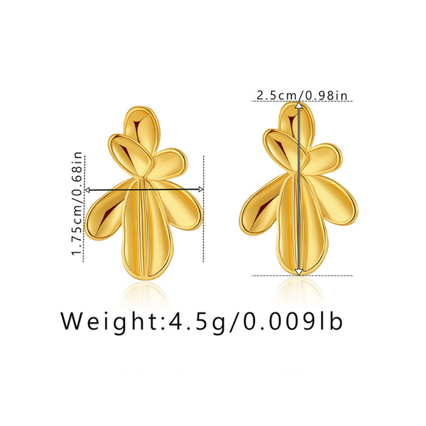 Earrings Irregular Three Dimensional Leaf Plated Earring In 18K Real Gold Colour