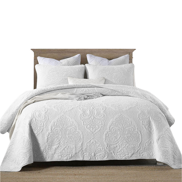 King Doonas Cotton Rich Lightly Quilted Coverlet Set Royale White King