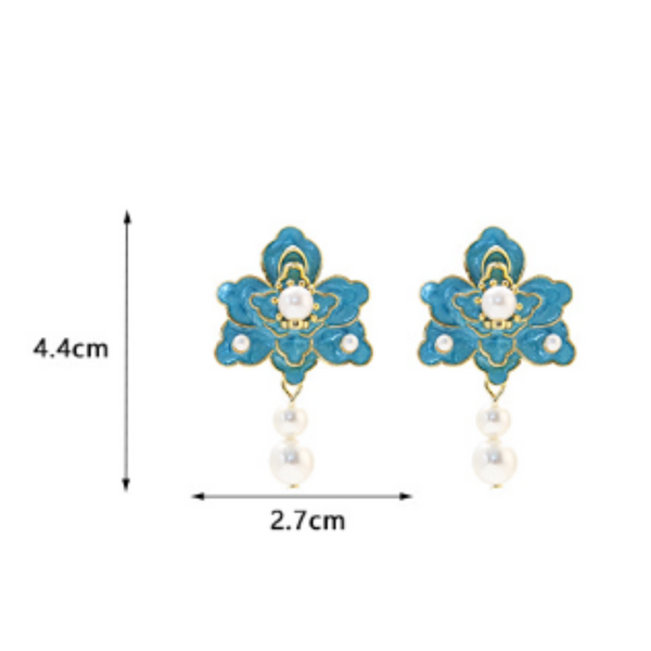 Earrings New Oil Dripping Blue Flower For Women Fashion Design Elegant Silver Needle