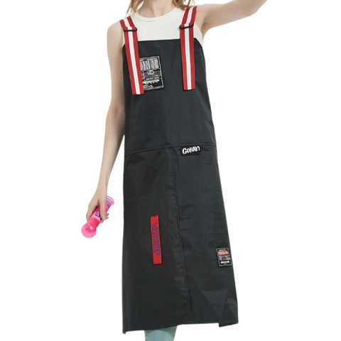 Aprons Kitchen Apron Black With Red Waterproof Oil Resistant Adjustable Bibs For Professionals