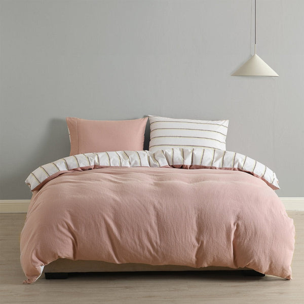 Quilt Covers Royal Comfort Hemp Braid Cotton Blend Quilt Cover Set Reverse Stripe Bedding King Dusk Pink