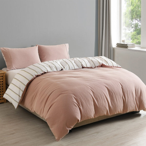 Quilt Covers Royal Comfort Hemp Braid Cotton Blend Quilt Cover Set Reverse Stripe Bedding King Dusk Pink