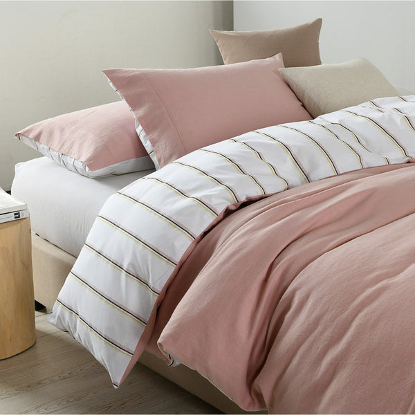 Quilt Covers Royal Comfort Hemp Braid Cotton Blend Quilt Cover Set Reverse Stripe Bedding King Dusk Pink