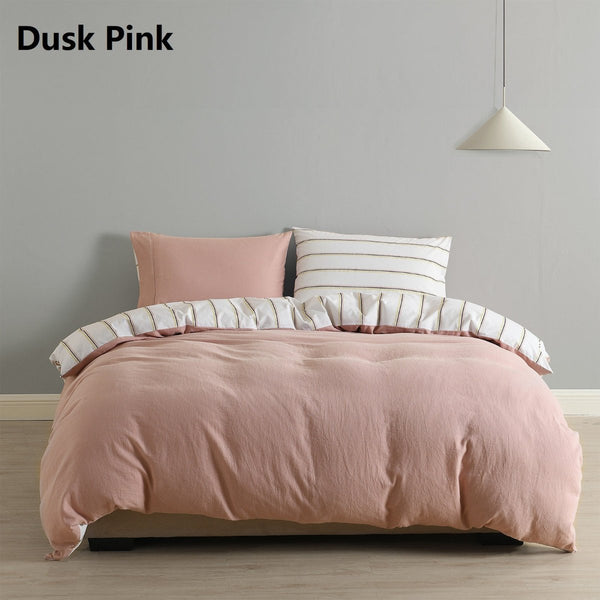 Quilt Covers Royal Comfort Hemp Braid Cotton Blend Quilt Cover Set Reverse Stripe Bedding King Dusk Pink