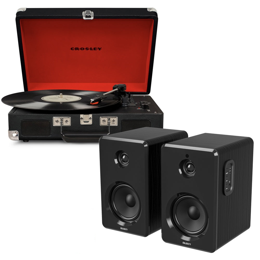 Turntables Crosley Cruiser Bluetooth Portable Turntable Black + Bundled Majority D40 Speakers