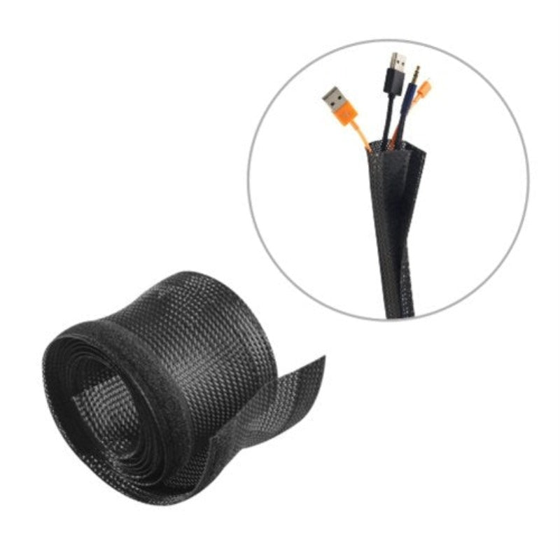 Cable Ties & Organisers Brateck Flexible Cable Wrap Sleeve With Hook And Loop Fastener 85Mm/3.3' Width Material Polyester Dimensions 1000X85mm Black