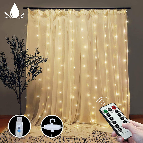 String Lights 300 Leds Window Curtain Fairy Lights 8 Modes And Remote Control For Bedroom (Warm White, X 300Cm)