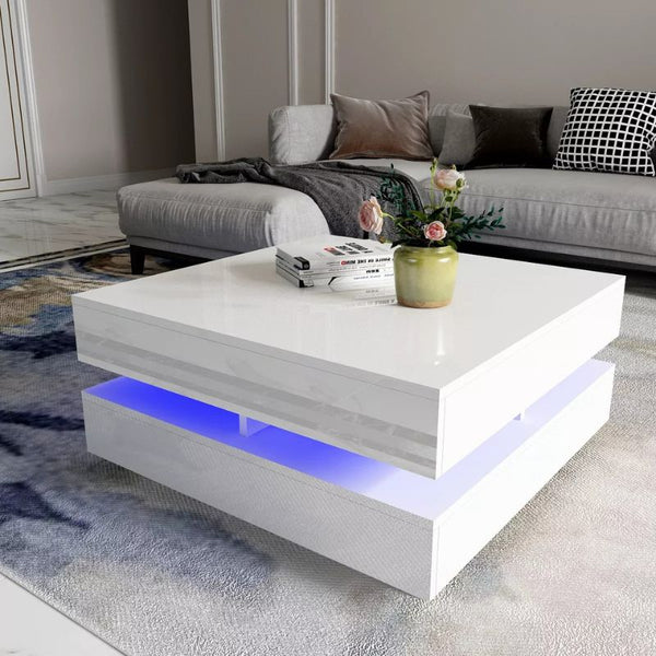 Coffee Tables Modern Large High Gloss Coffee Table With Led Lights White