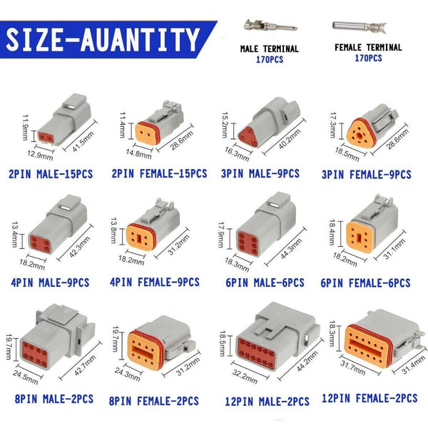 Wire & Cable Connectors Au 1000 Pcs Deutsch Dt Connector Kit 14 16Awg Stamped Contacts 1100Pcs Upgrade