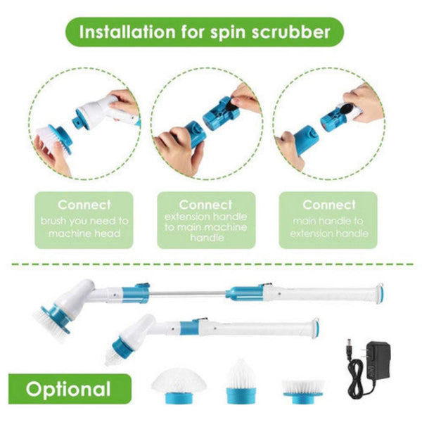 Mops, Brooms & Scrubbers 10Pcs Rechargeable Spin Scrubber Electric Turbo Cleaning Brush Cordless Kit