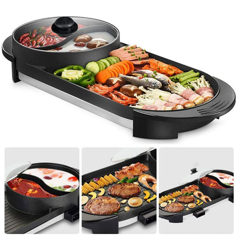 Barbecues, Grills & Smokers 2 In 1 Electric Hot Pot Bbq Oven Smokeless Non Stick Barbecue Hotpot Grill Pan