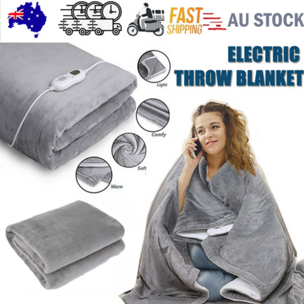 Electric Blankets Double Side Flannel Heated Electric Throw Rug Blanket Fast Heating Warm Washable Grey