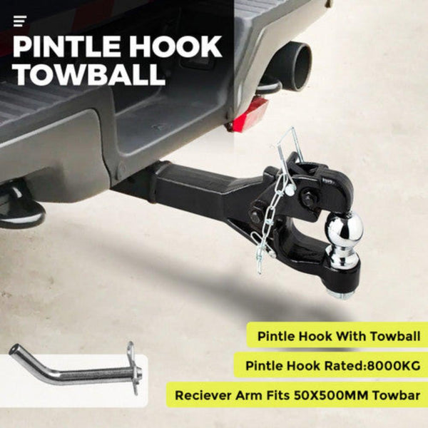 Tow Bars & Winches 8 Ton Pintle Tow Hook Receiver Arm Hitch Towing Car Truck Heavy Duty Ball Combo