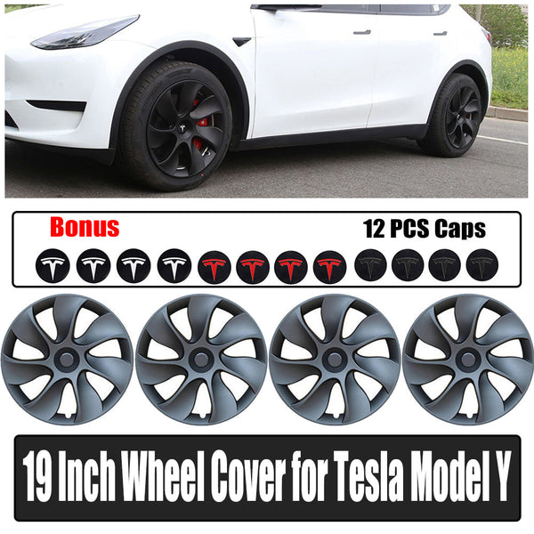 Hub Caps & Wheel Covers 4Pcs Wheel Cover Caps 19Inch Abs Gray Rim Hubcap For Tesla Model Y