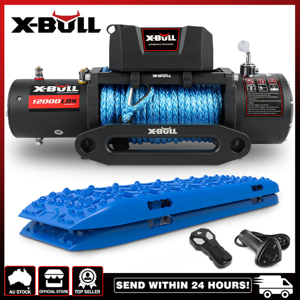 Tow Bars & Winches X Bull 12V Electric Winch 12000Lbs 4Wd Synthetic Rope/2Pcs Recovery Tracks Sand Mud Gen3.0 Blue