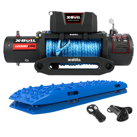 Tow Bars & Winches X Bull 12V Electric Winch 12000Lbs 4Wd Synthetic Rope/2Pcs Recovery Tracks Sand Mud Gen3.0 Blue