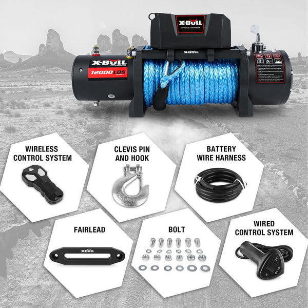 Tow Bars & Winches X Bull Electric Winch 12V 12000Lbs Synthetic Rope Wireless Remote 4Wd 4X4 Car Trailer