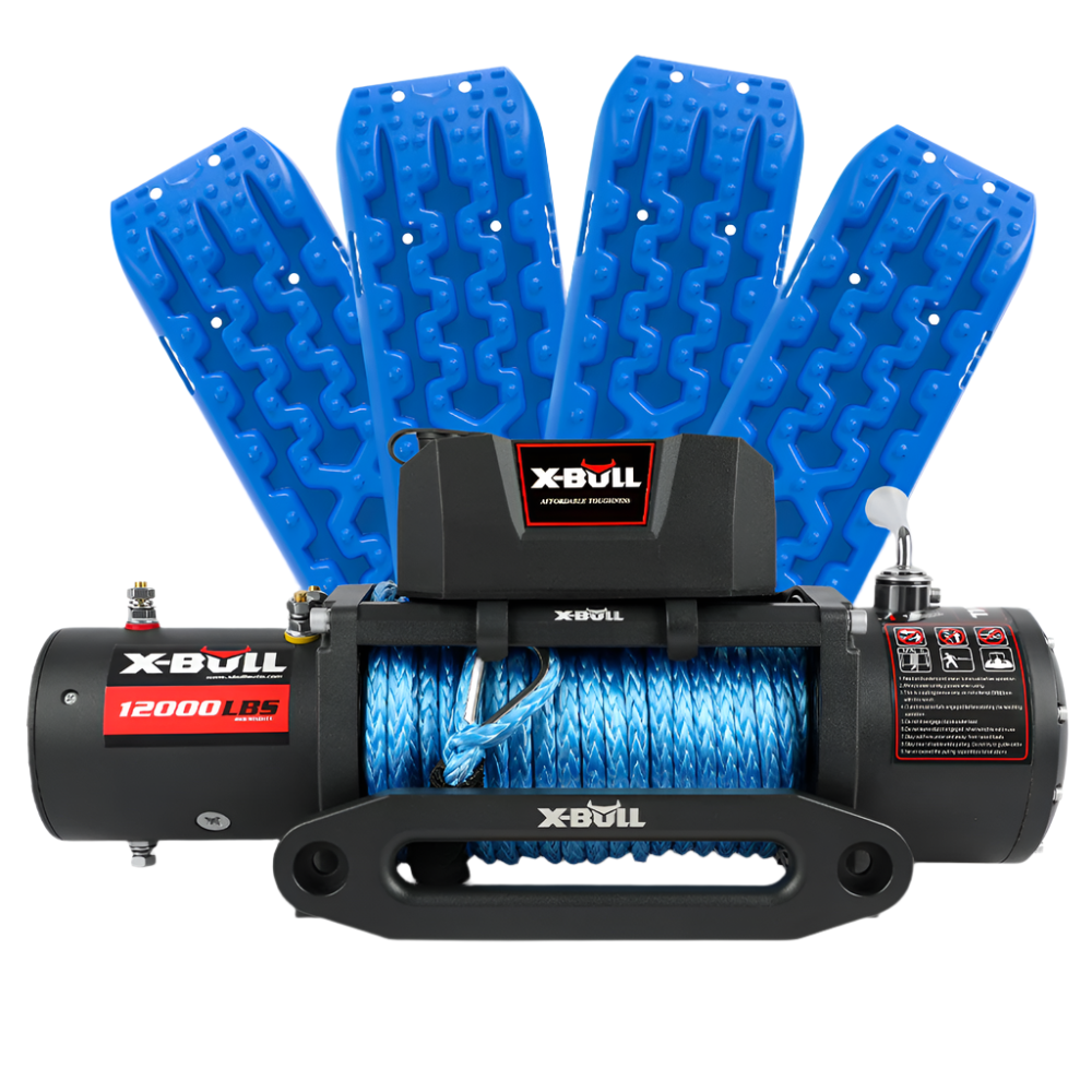 Tow Bars & Winches X Bull 12V Electric Winch 12000Lb Synthetic Rope With 4Pcs Recovery Tracks Sand Mud Gen3.0 Blue