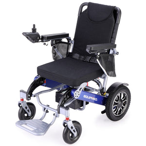 Wheelchairs Equipmed Electric Folding Wheelchair Power Long Range Aluminium Frame Lithium Battery Blue