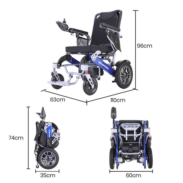 Wheelchairs Equipmed Electric Folding Wheelchair Power Long Range Aluminium Frame Lithium Battery Blue