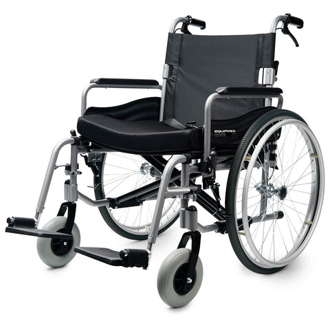 Wheelchairs Equipmed Extra Wide Folding Wheelchair Aluminium Frame 150Kg Capacity 24 Inch Wheels Park Brakes Black